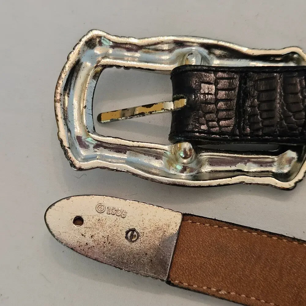Brighton Vintage Black Leather Statement Belt 1995